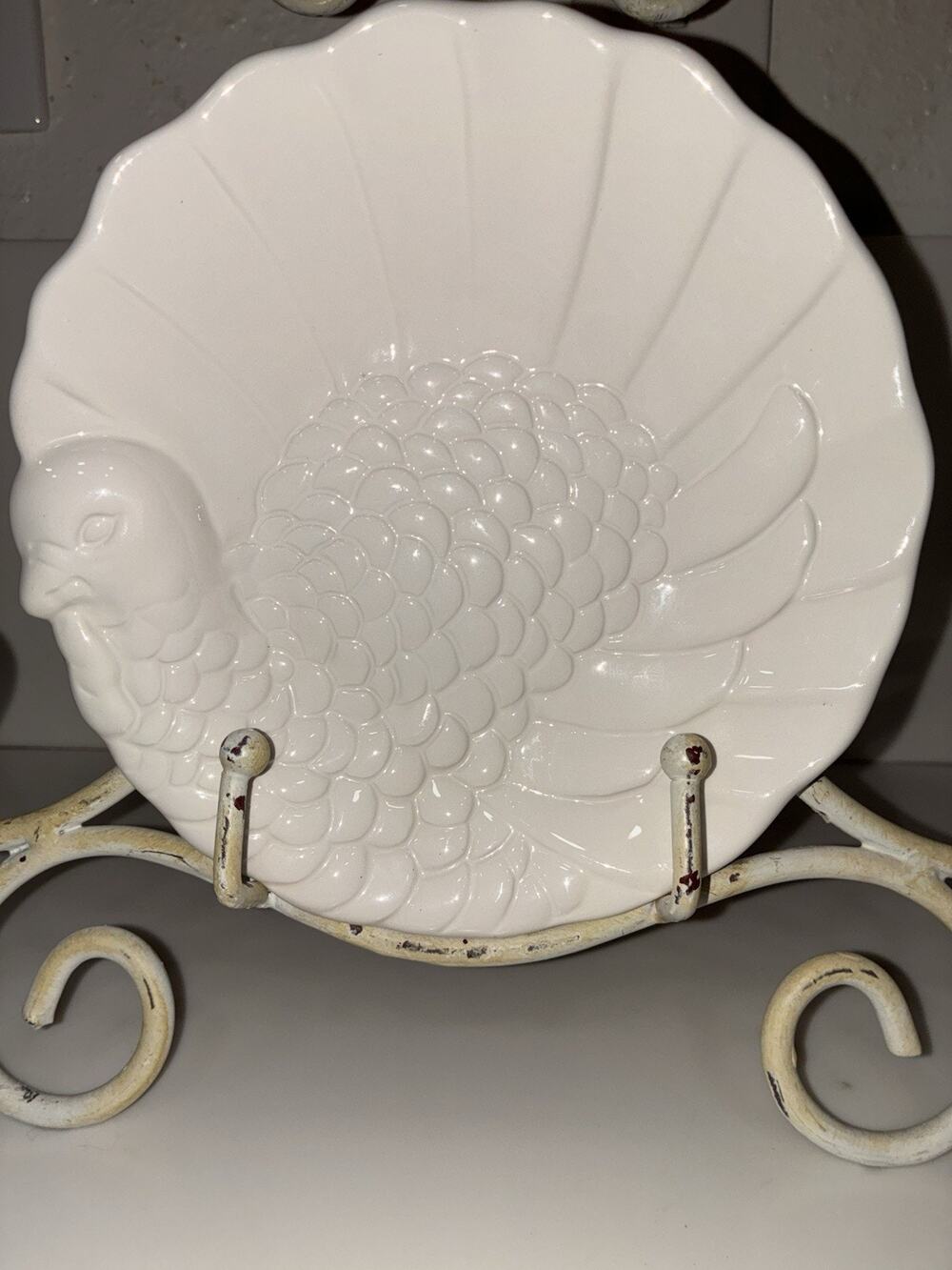 Pottery Barn Turkey Appetizer Plate Thanksgiving White Fall Excellent